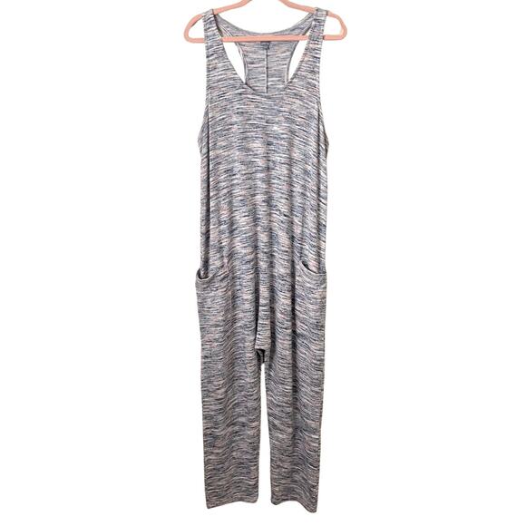 aerie Pants - Aerie Jumpsuit Womens Large Blue Pink Knit Playsuit Overall Stretch Heather Cozy